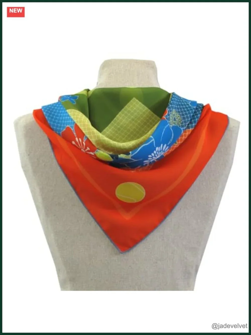 Square Floral Scarf 100% Polyester Silk-Like Tennis Theme Neck Scarf